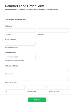 Gourmet Food Order Form Template