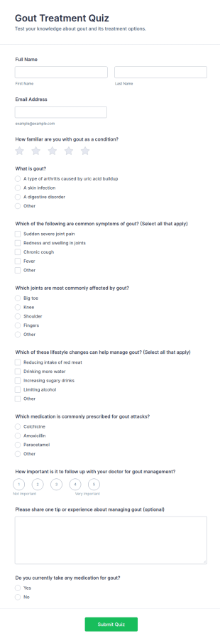 Gout Treatment Quiz Form Template