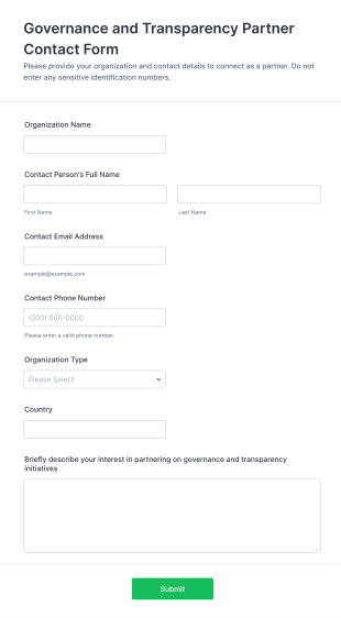 Governance And Transparency Partner Contact Form Template