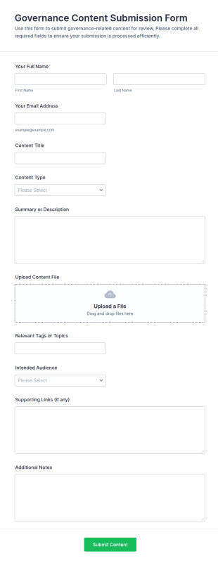 Governance Content Submission Form Template