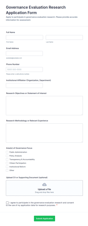 Governance Evaluation Research Application Form Template