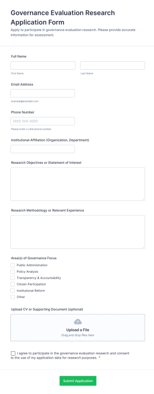 Governance Evaluation Research Application Form Form Template