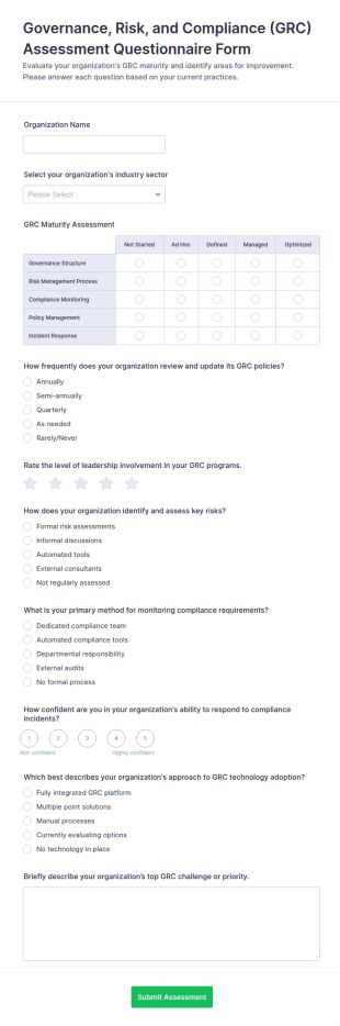 Governance, Risk, And Compliance (GRC) Assessment Form Template