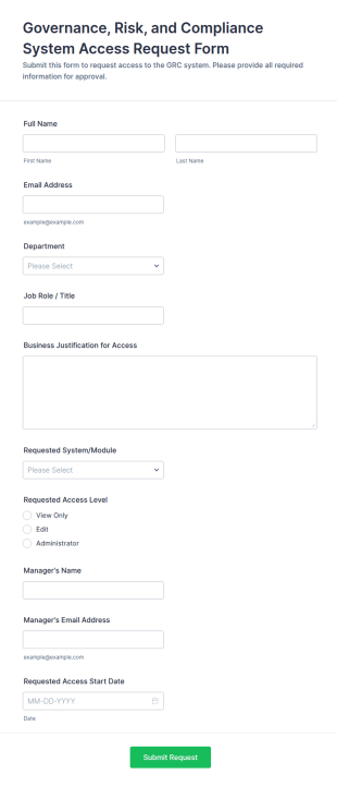 Governance, Risk, And Compliance System Access Request Form Template