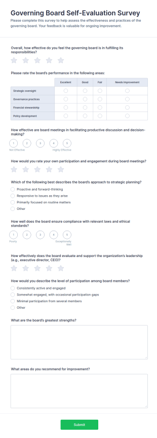 Governing Board Self Evaluation Survey Form Template