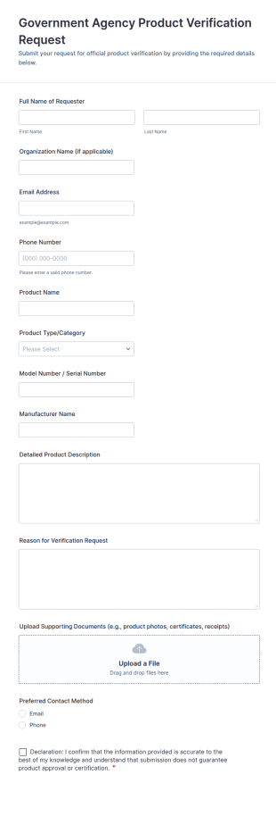 Government Agency Product Verification Request Form Template