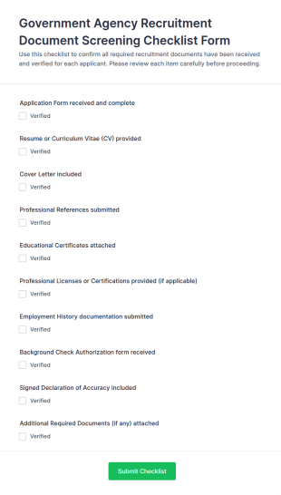 Government Agency Recruitment Document Screening Form Template
