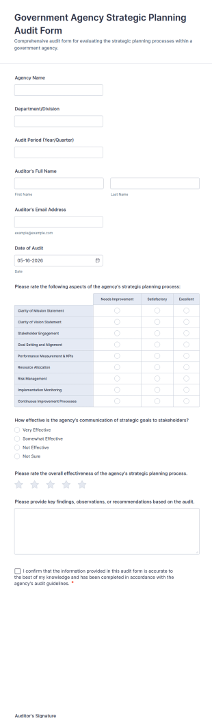 Government Agency Strategic Planning Audit Form Template