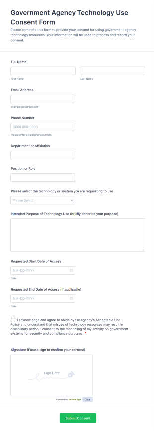 Government Agency Technology Use Consent Form Template