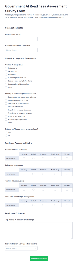 Government AI Readiness Assessment Survey Form Template