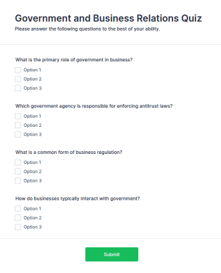 Government And Business Relations Quiz Form Template