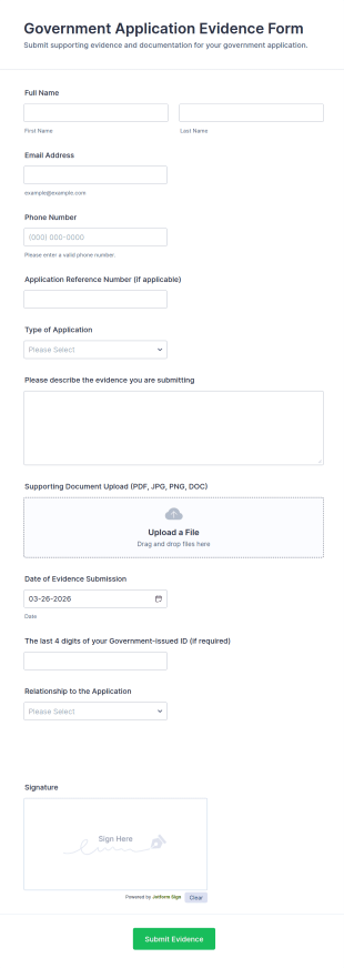 Government Application Evidence Form Template