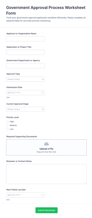Government Approval Process Worksheet Form Template