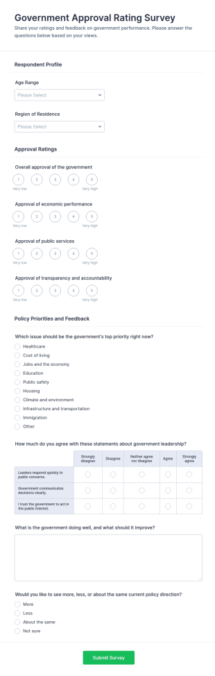 Government Approval Rating Survey Form Template