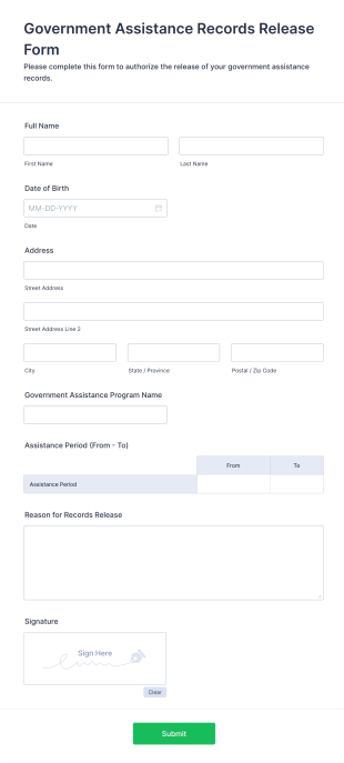 Government Assistance Records Release Form Template