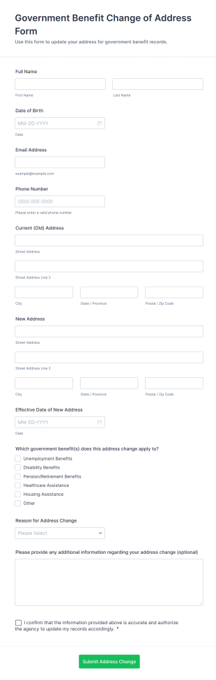 Government Benefit Change Of Address Form Template