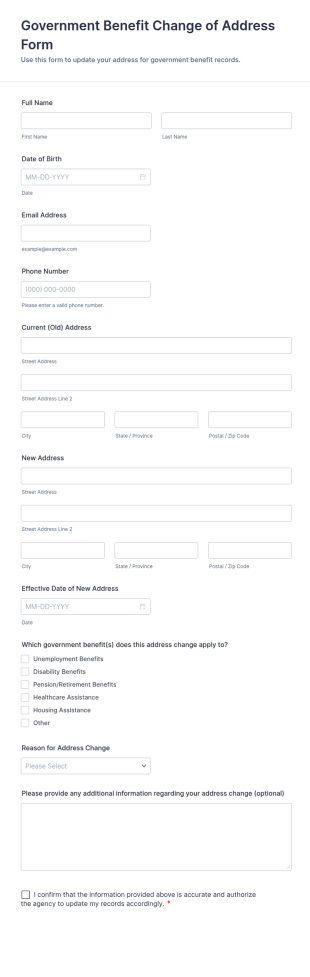 Government Benefit Change Of Address Form Template