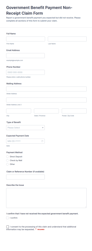 Government Benefit Payment Non Receipt Claim Form Template