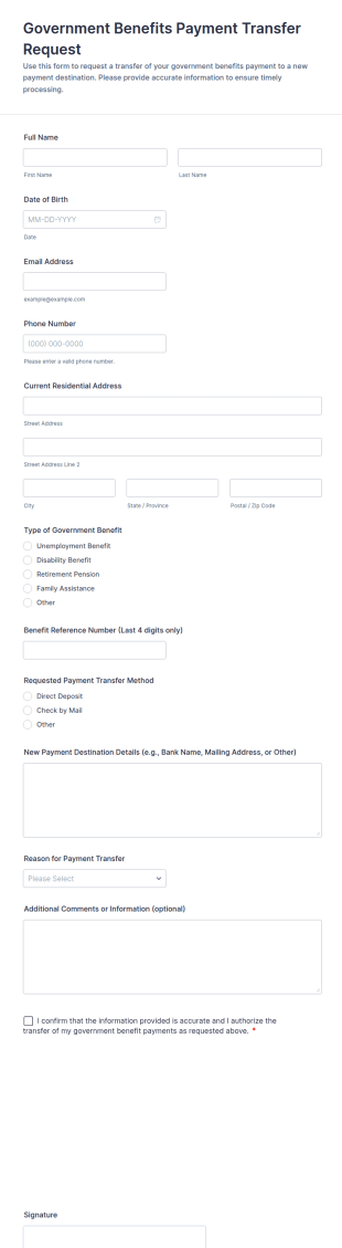 Government Benefits Payment Transfer Request Form Template