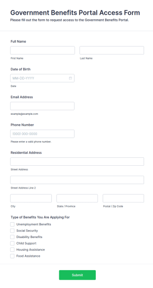 Government Benefits Portal Access Form Template