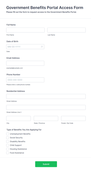 Government Benefits Portal Access Form Template