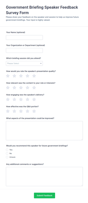 Government Briefing Speaker Feedback Survey Form Template
