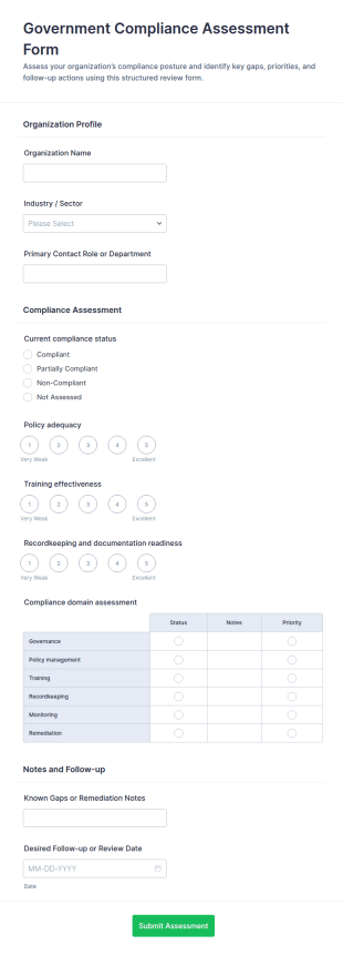 Government Compliance Assessment Form Template