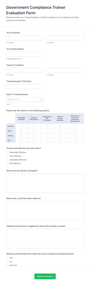 Government Compliance Trainer Evaluation Form Template