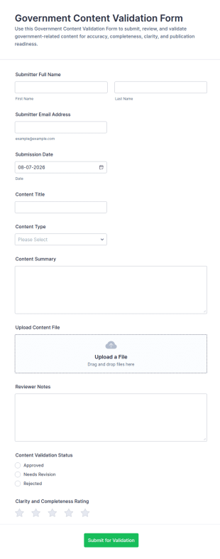 Government Content Validation Form Template