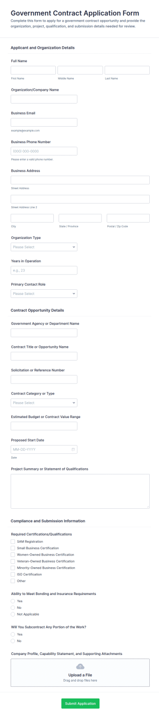 Government Contract Application Form Template