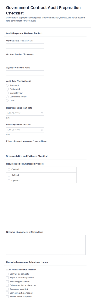 Government Contract Audit Preparation Checklist Form Template