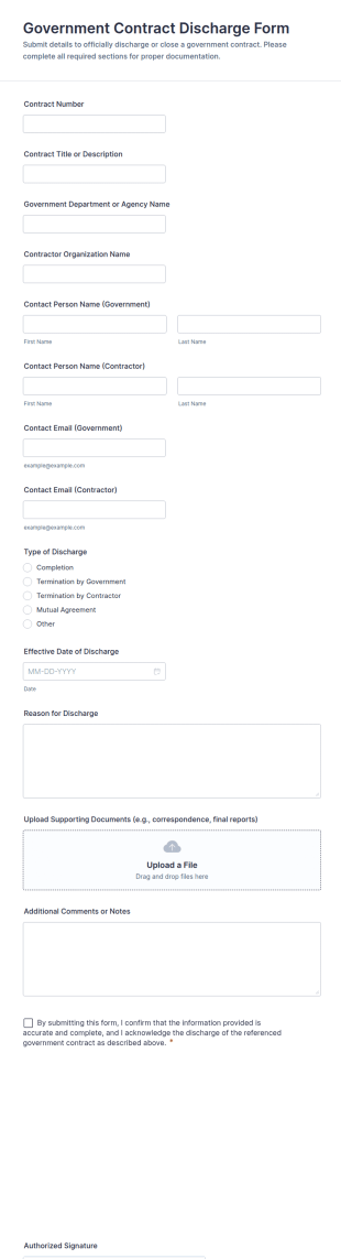 Government Contract Discharge Form Template