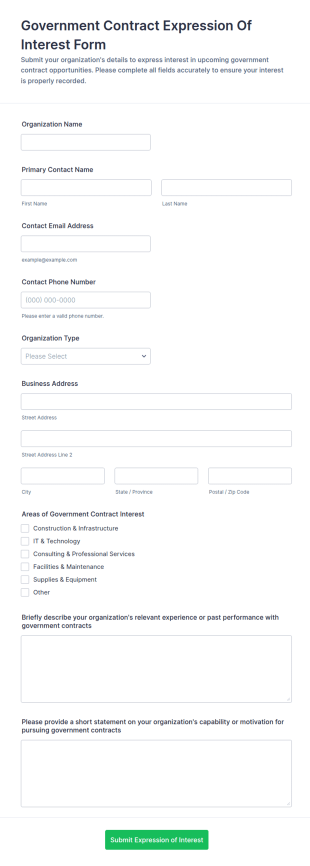 Government Contract Expression Of Interest Form Template