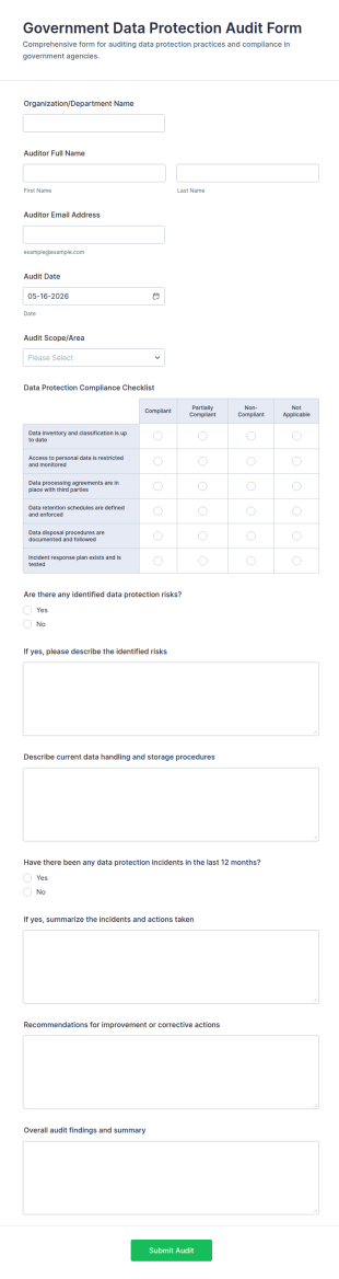 Government Data Protection Audit Form Template