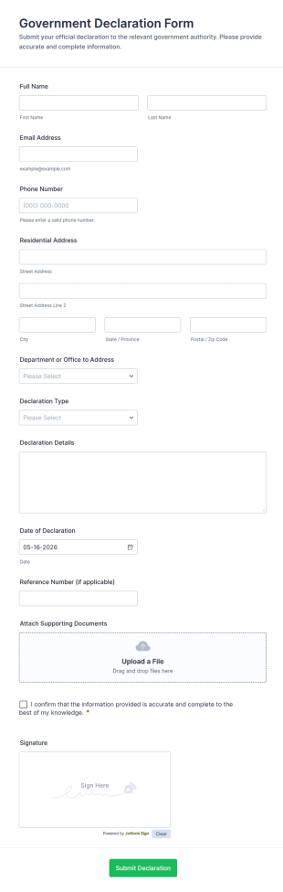 Government Declaration Form Template