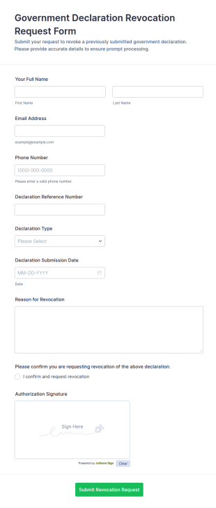 Government Declaration Revocation Request Form Template