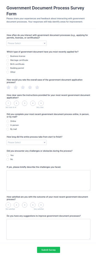 Government Document Process Survey Form Template