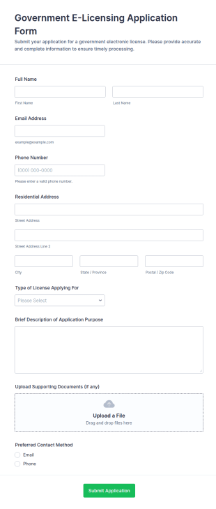 Government E Licensing Application Form Template