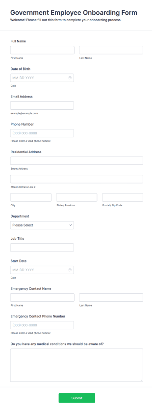 Government Employee Onboarding Form Template