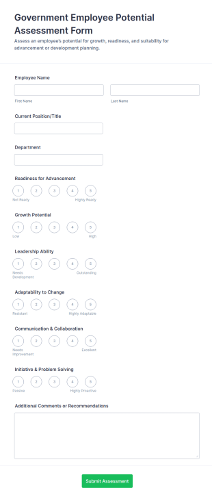 Government Employee Potential Assessment Form Template