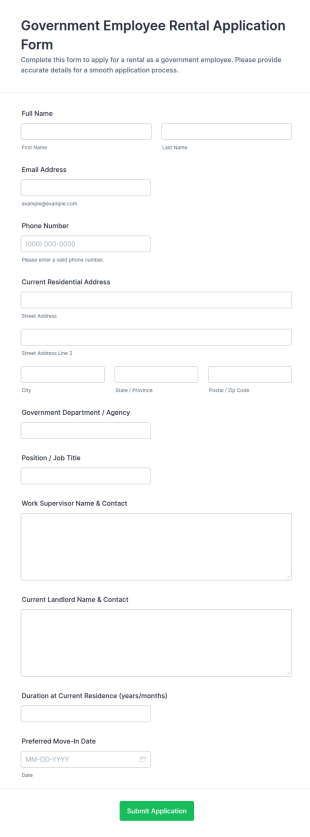 Government Employee Rental Application Form Template