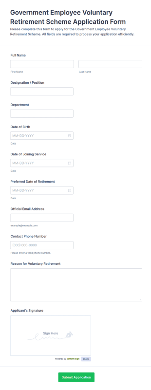 Government Employee Voluntary Retirement Scheme Application Form Template