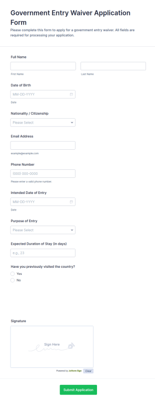 Government Entry Waiver Application Form Template