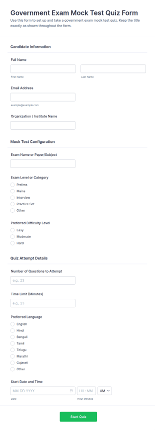 Government Exam Mock Test Quiz Form Template