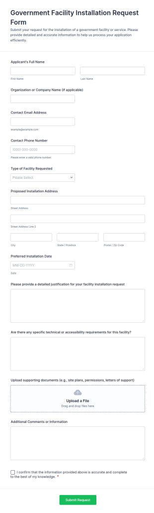 Government Facility Installation Request Form Template