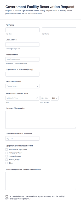 Government Facility Reservation Request Form Template