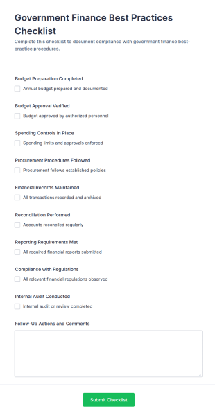 Government Finance Best Practices Checklist Form Template