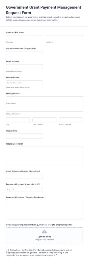 Government Grant Payment Management Request Form Template