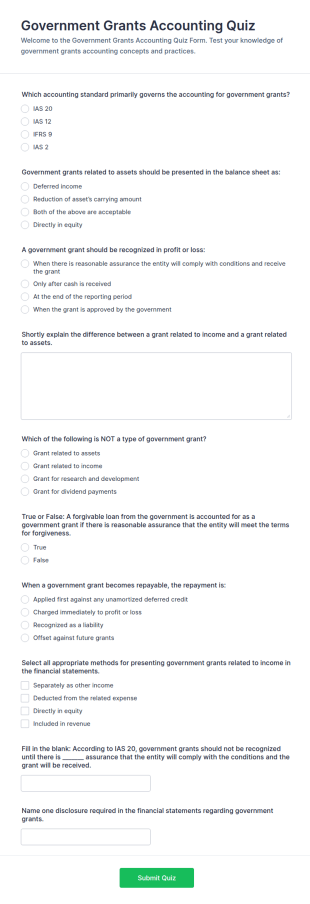 Government Grants Accounting Quiz Form Template