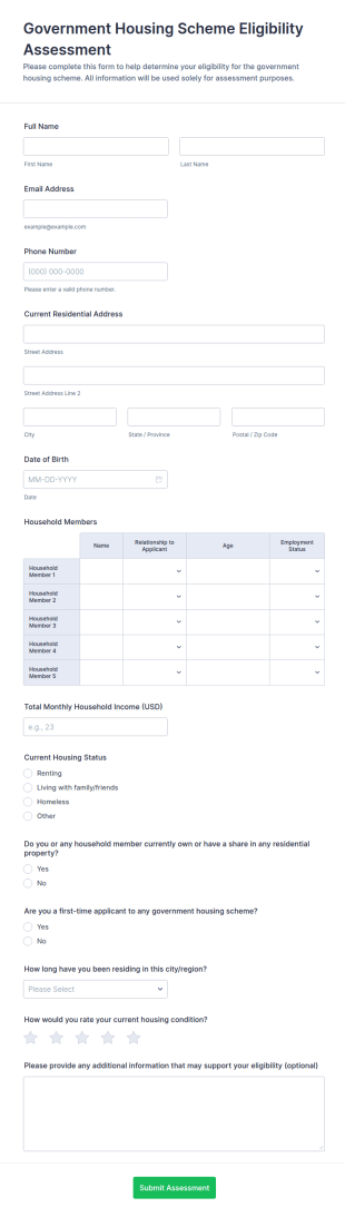 Government Housing Scheme Eligibility Assessment Form Template
